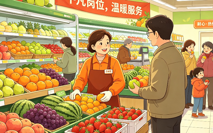 超市生鲜水果区的暖心守护者